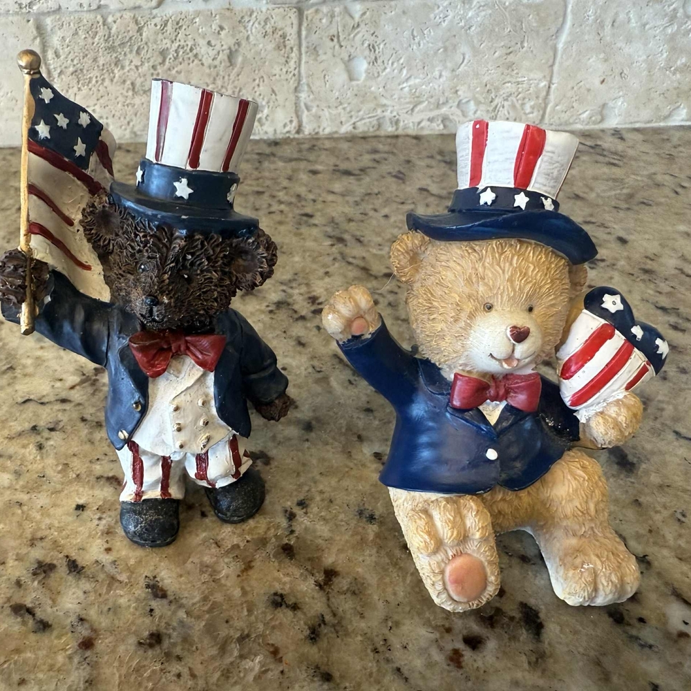 Patriotic Bear Figurines Set - Red, White, and Blue